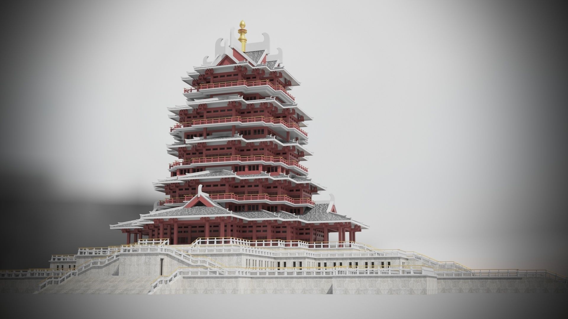 Modern architecture that imitates Eastern classical style Low-poly 3D model_9