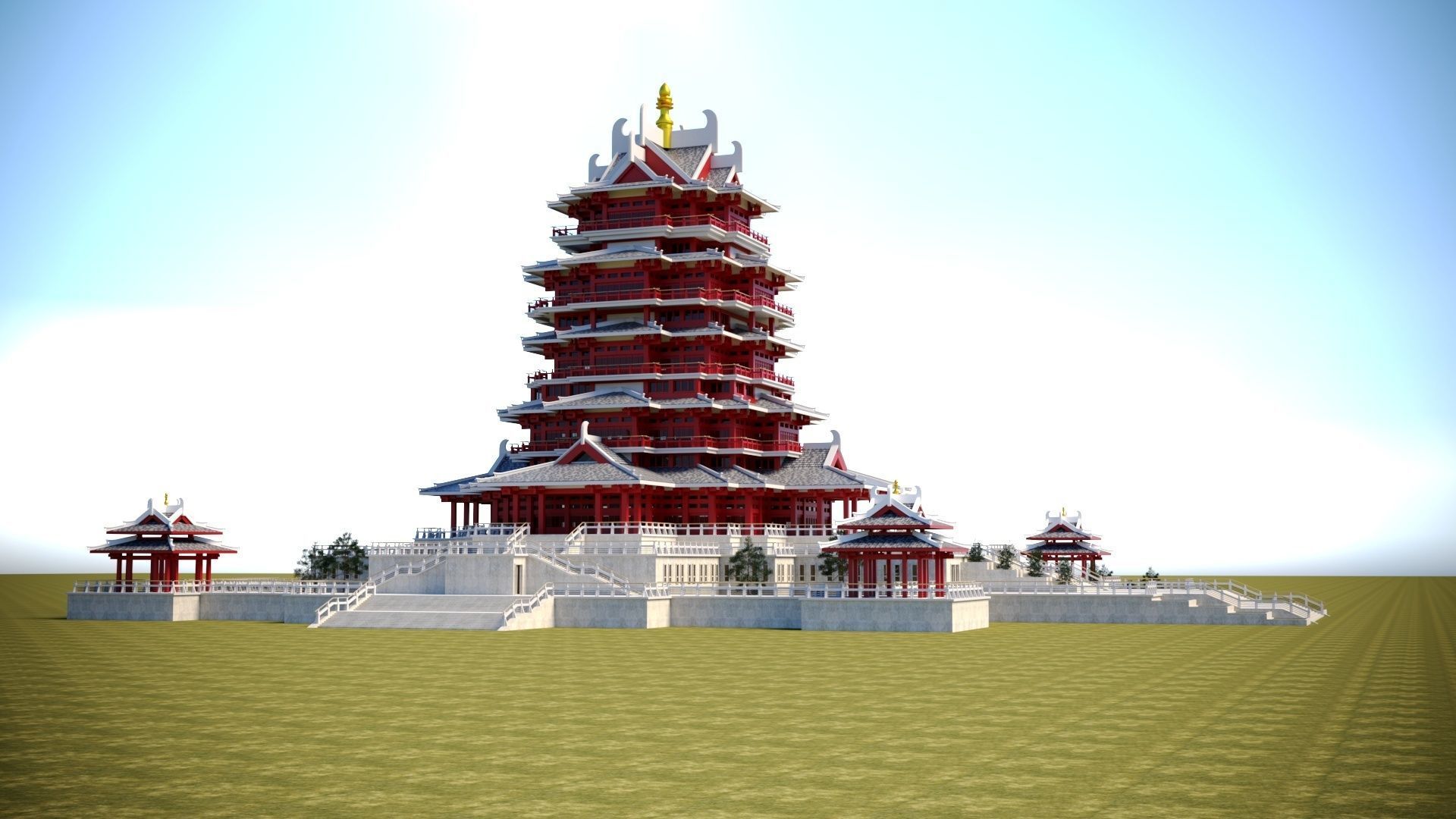 Modern architecture that imitates Eastern classical style Low-poly 3D model_12