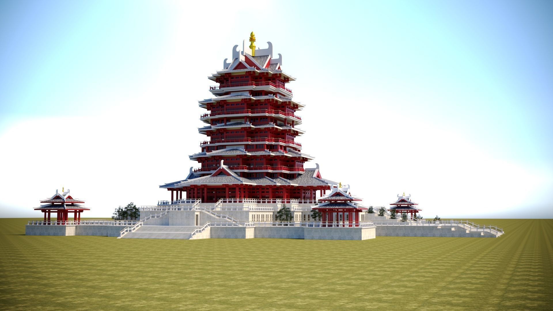 Modern architecture that imitates Eastern classical style Low-poly 3D model_11