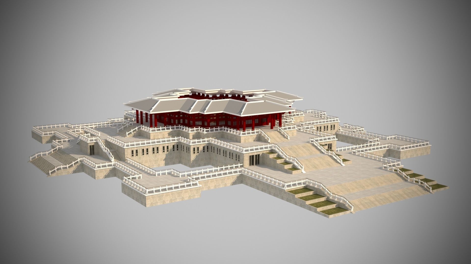 Modern architecture that imitates Eastern classical style Low-poly 3D model_3
