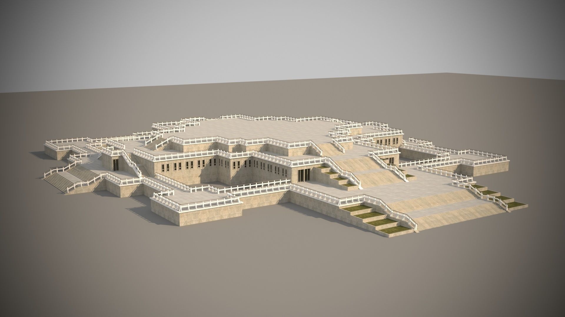 Modern architecture that imitates Eastern classical style Low-poly 3D model_1