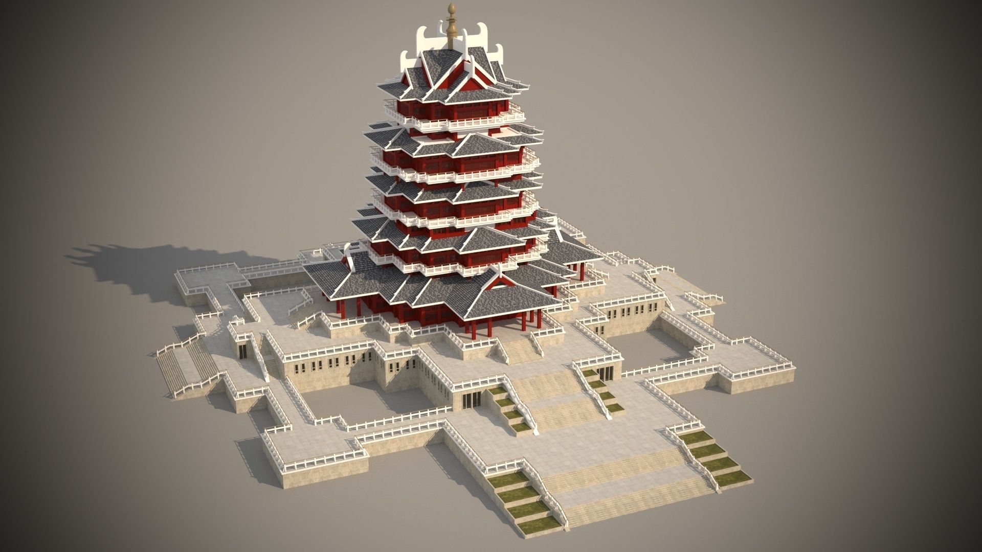 Modern architecture that imitates Eastern classical style Low-poly 3D model_8