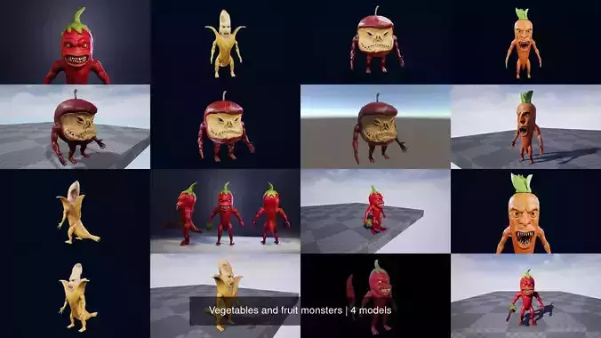 Vegetables and fruit monsters 3D Model Collection