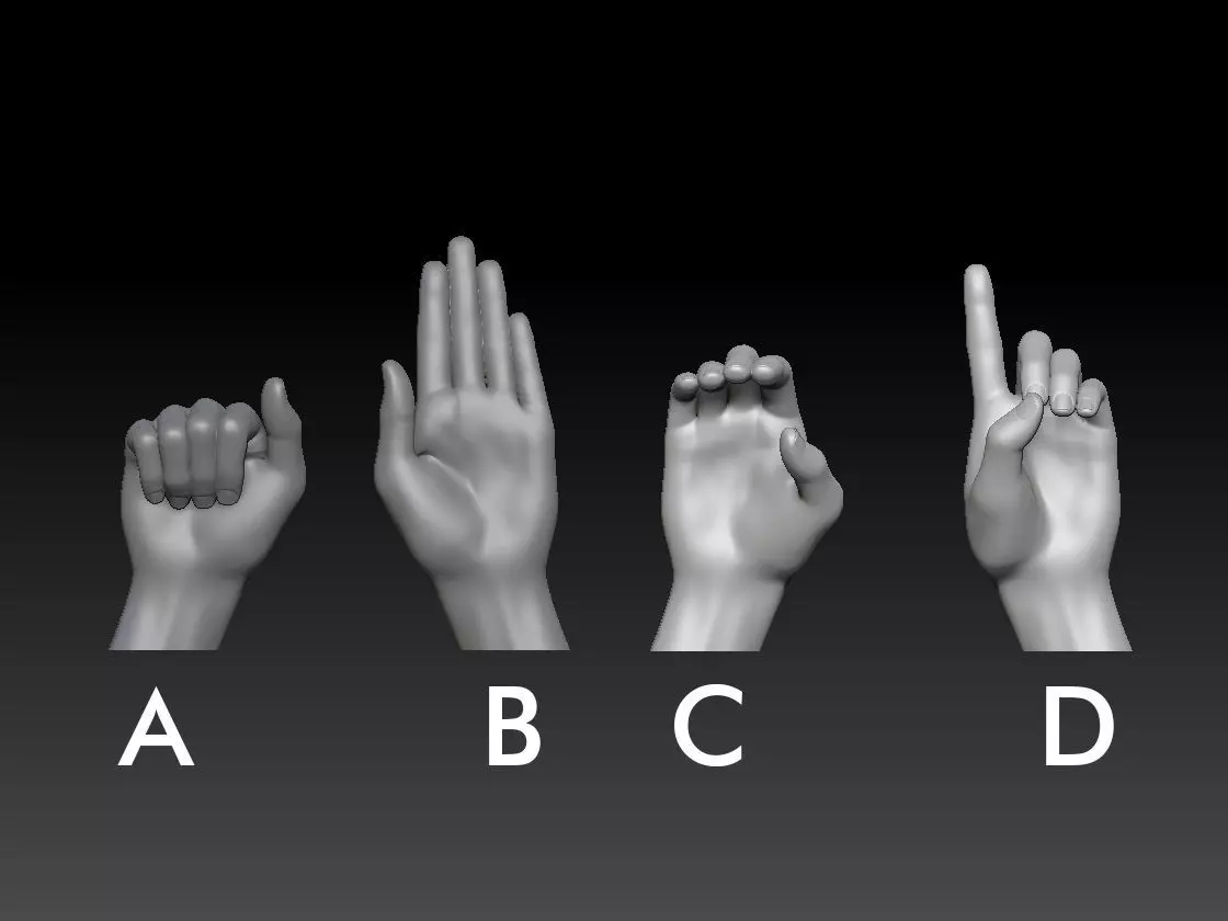 HAND SIGN LANGUAGE ALPHABET A B C D 3D print model_0