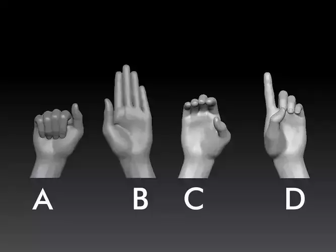 HAND SIGN LANGUAGE ALPHABET A B C D 3D print model