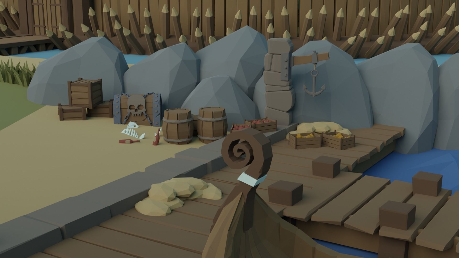 Cartoon Polygonal Viking Castle Low-poly 3D model_7