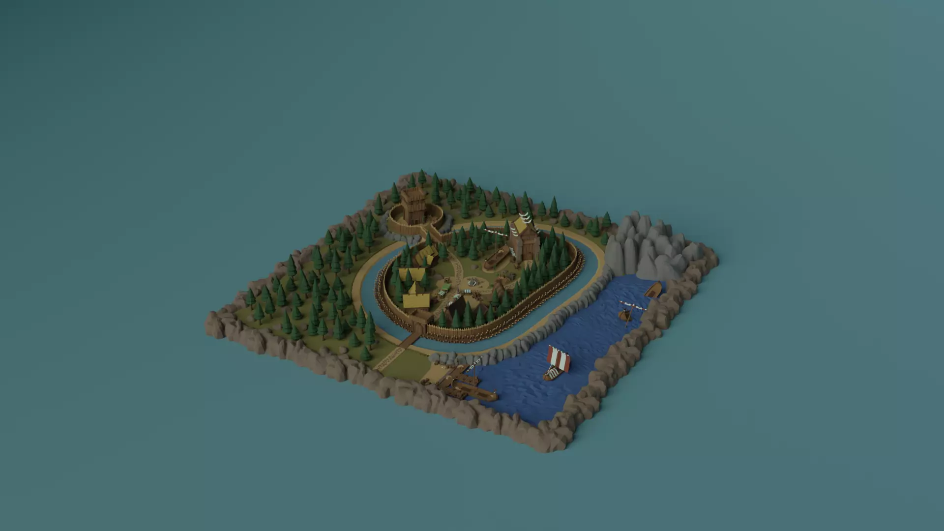 Cartoon Polygonal Viking Castle Low-poly 3D model_0