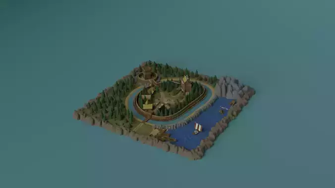 Cartoon Polygonal Viking Castle Low-poly 3D model
