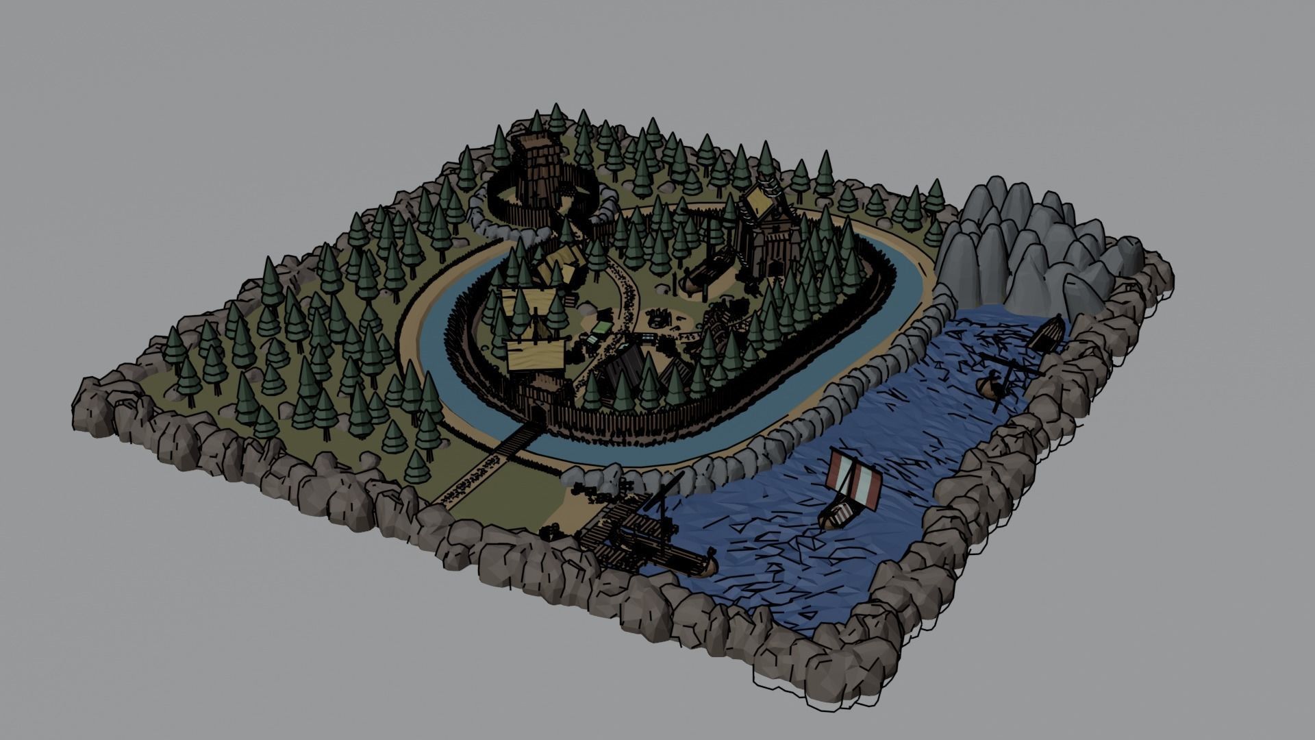 Cartoon Polygonal Viking Castle Low-poly 3D model_13