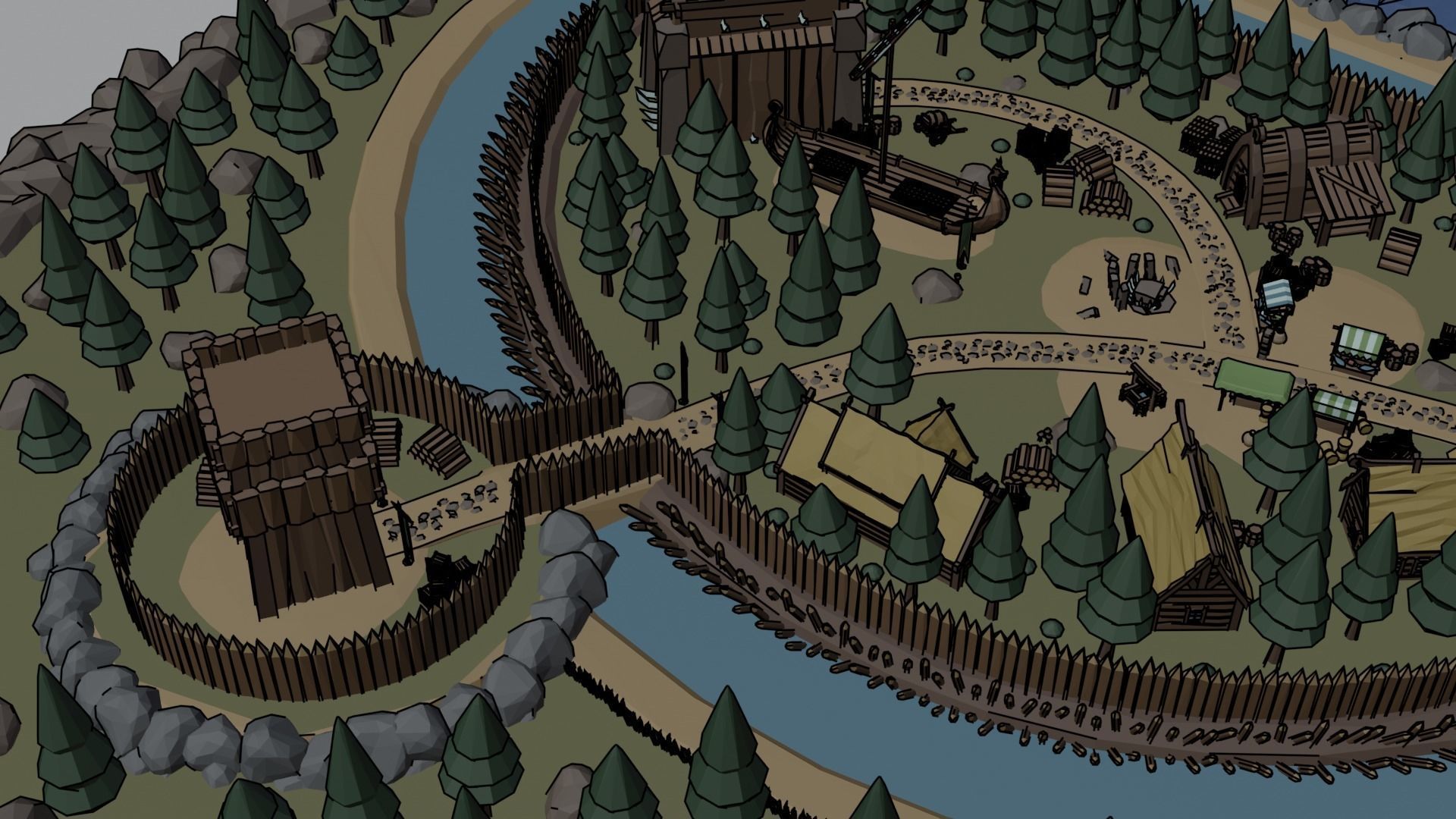 Cartoon Polygonal Viking Castle Low-poly 3D model_16