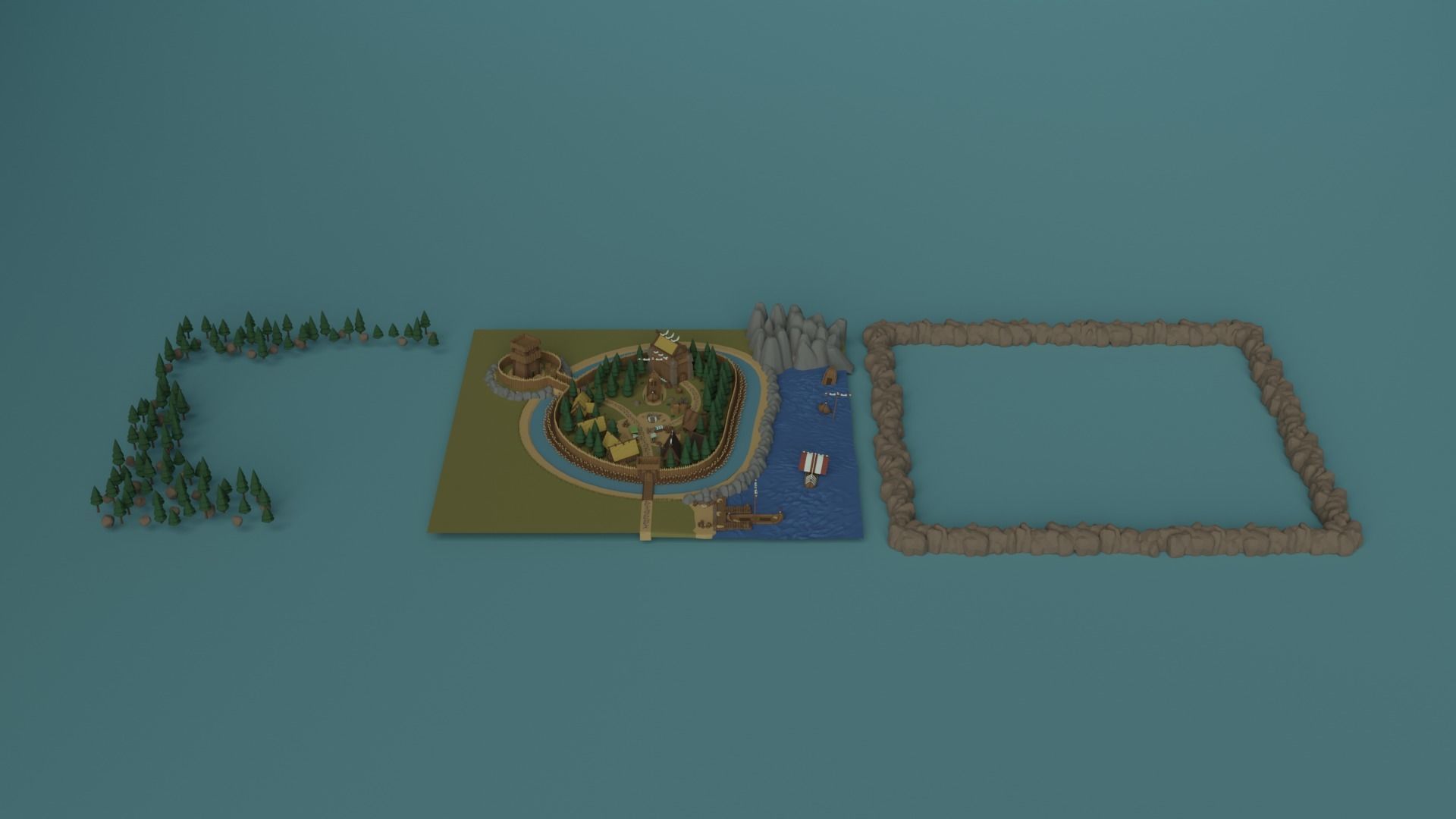 Cartoon Polygonal Viking Castle Low-poly 3D model_10