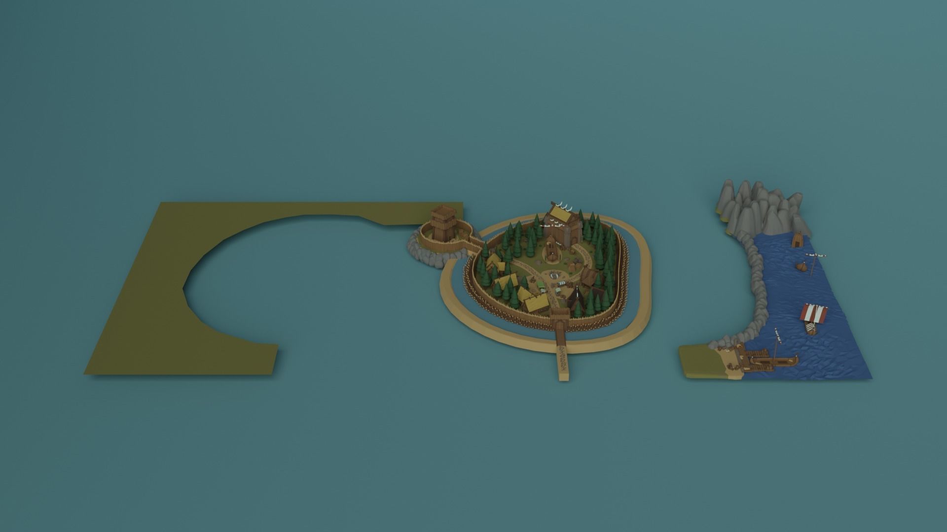 Cartoon Polygonal Viking Castle Low-poly 3D model_11