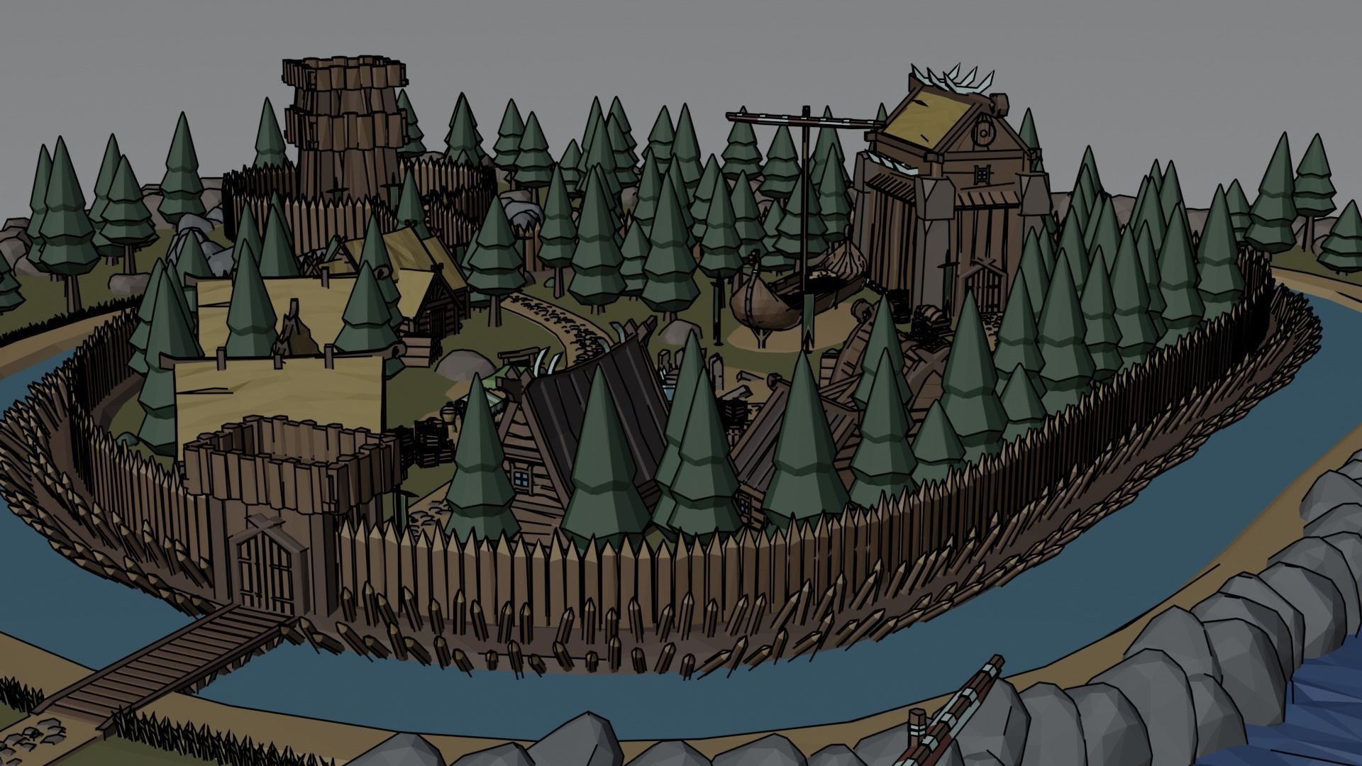 Cartoon Polygonal Viking Castle Low-poly 3D model_14