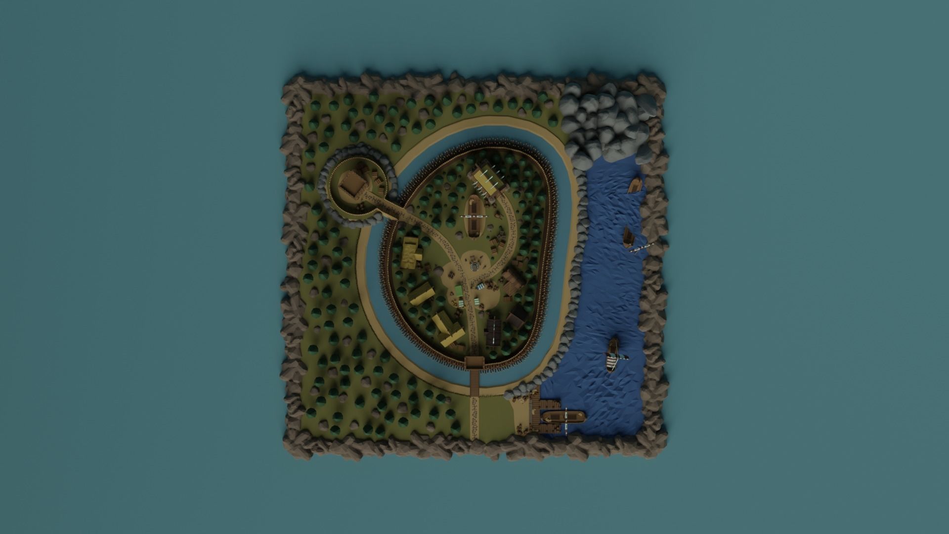 Cartoon Polygonal Viking Castle Low-poly 3D model_9