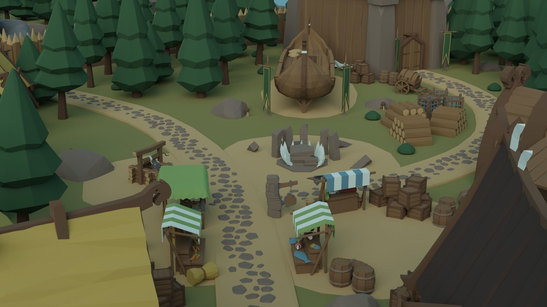 Cartoon Polygonal Viking Castle Low-poly 3D model_5