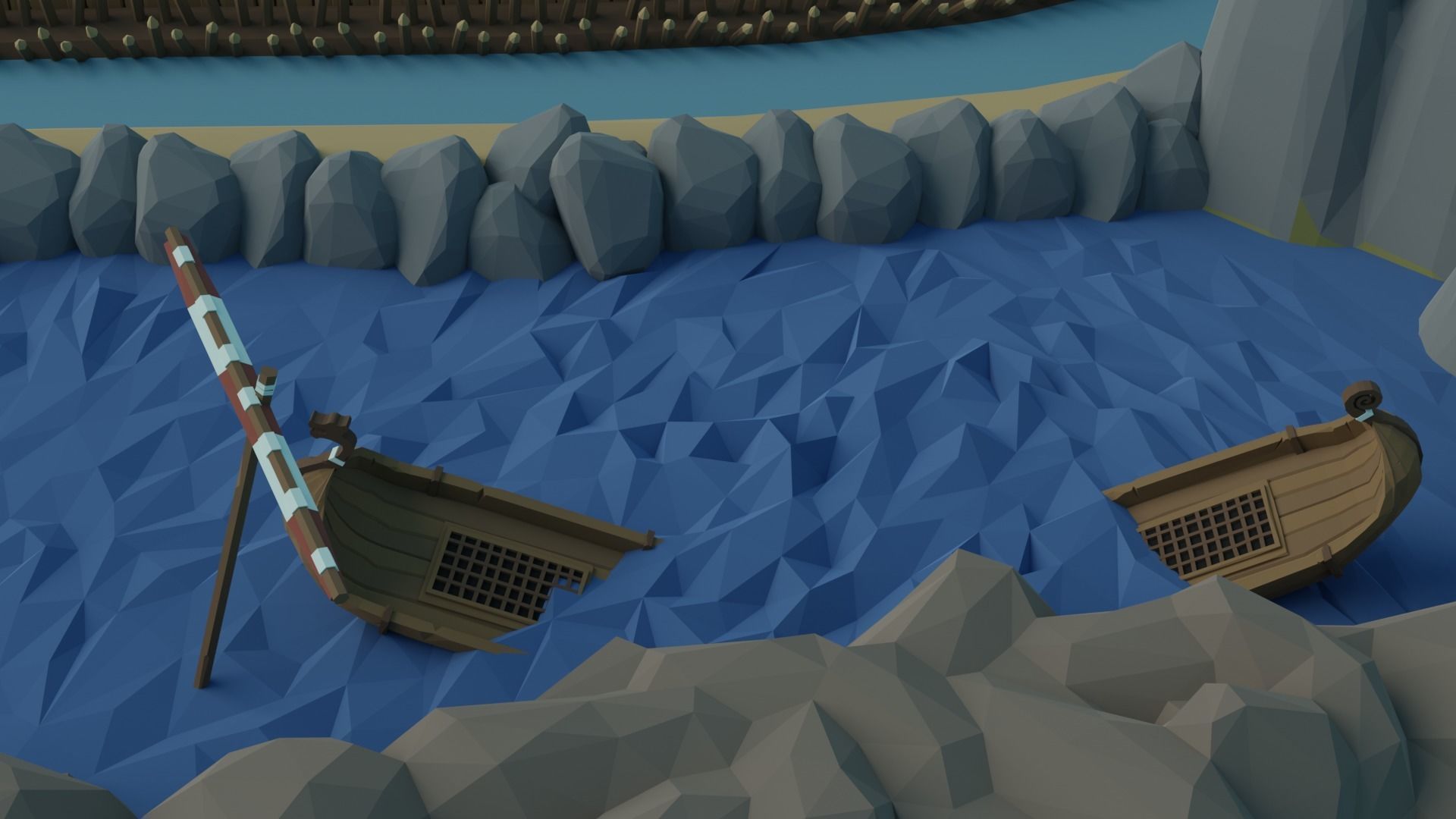 Cartoon Polygonal Viking Castle Low-poly 3D model_8