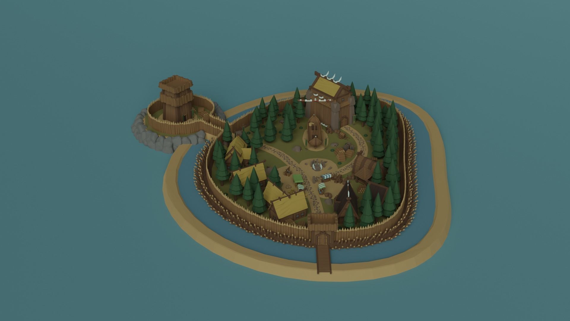 Cartoon Polygonal Viking Castle Low-poly 3D model_12