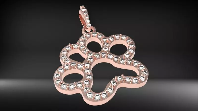 Diamond Paw Print Outline Pendant Necklace Charm Jewelry 3D print model