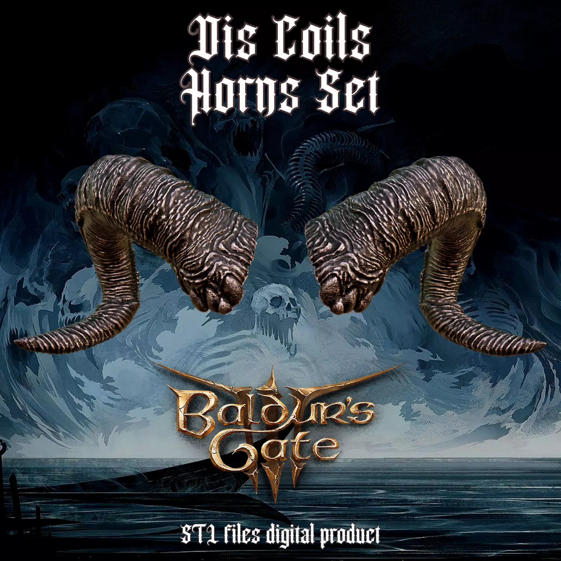 Tiefling Fantasy Dis Coils Horns Baldurs Gate 3 3D print model_0