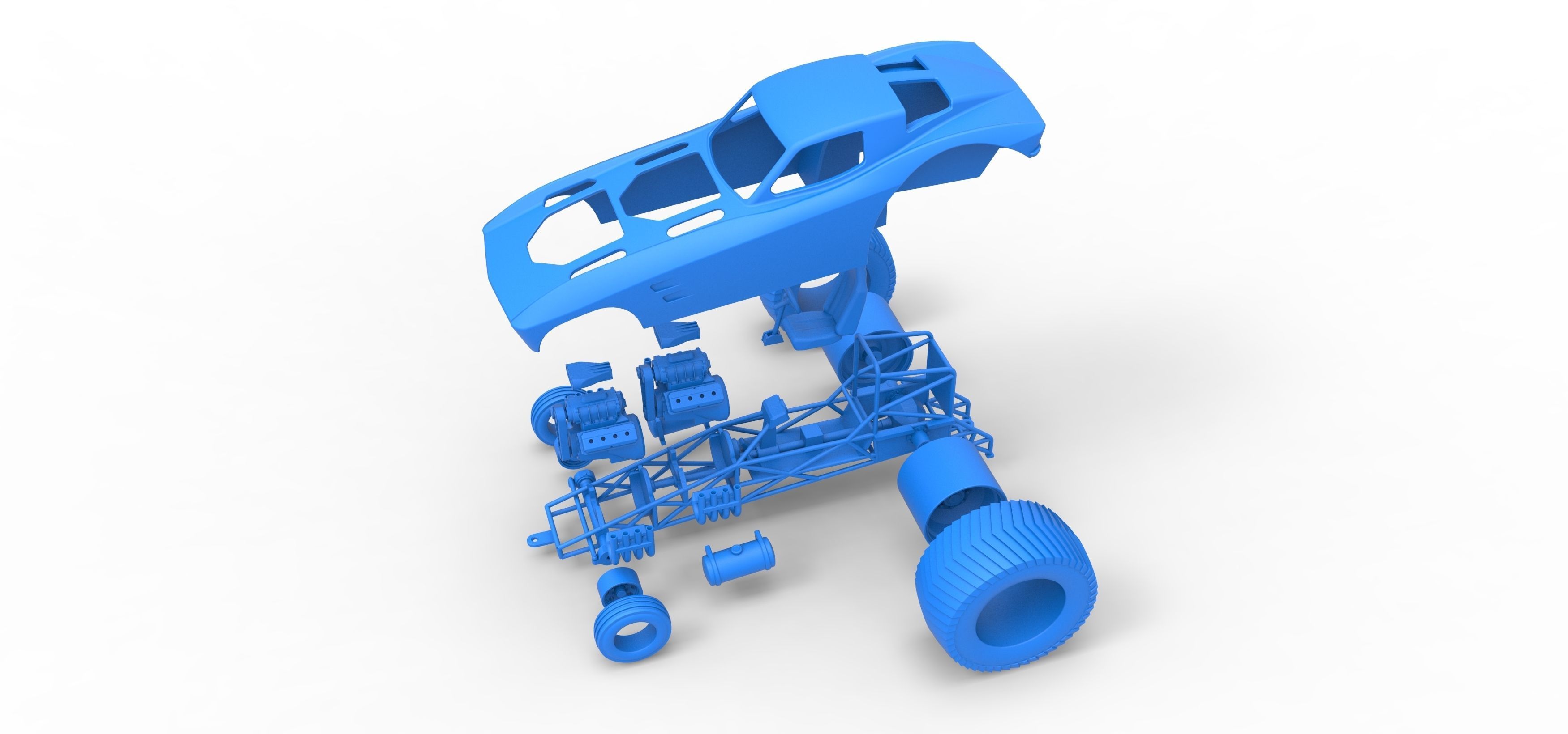 Pulling truck 2wd with Car shell Version 2 Scale 1 to 25 3D print model_36