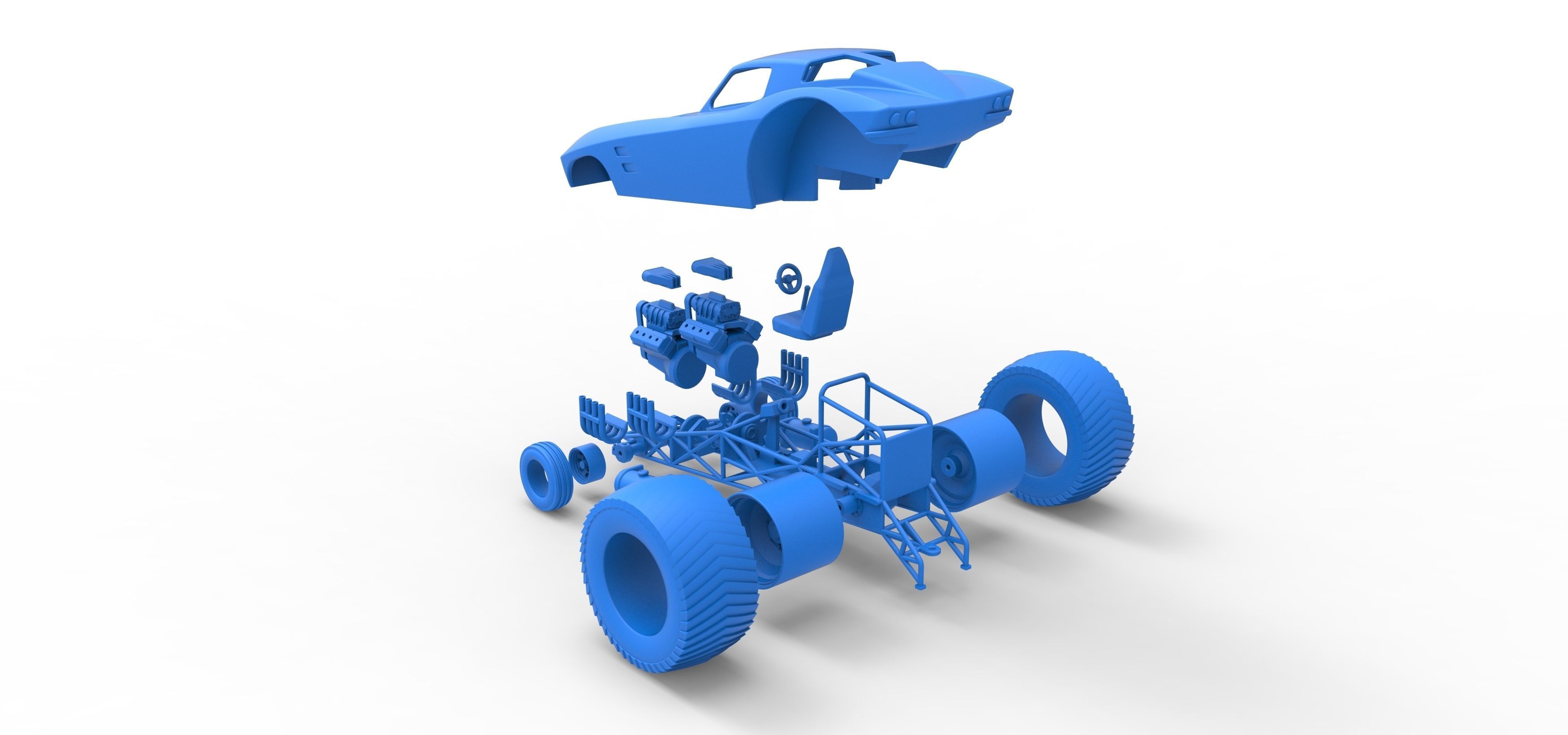 Pulling truck 2wd with Car shell Version 2 Scale 1 to 25 3D print model_41