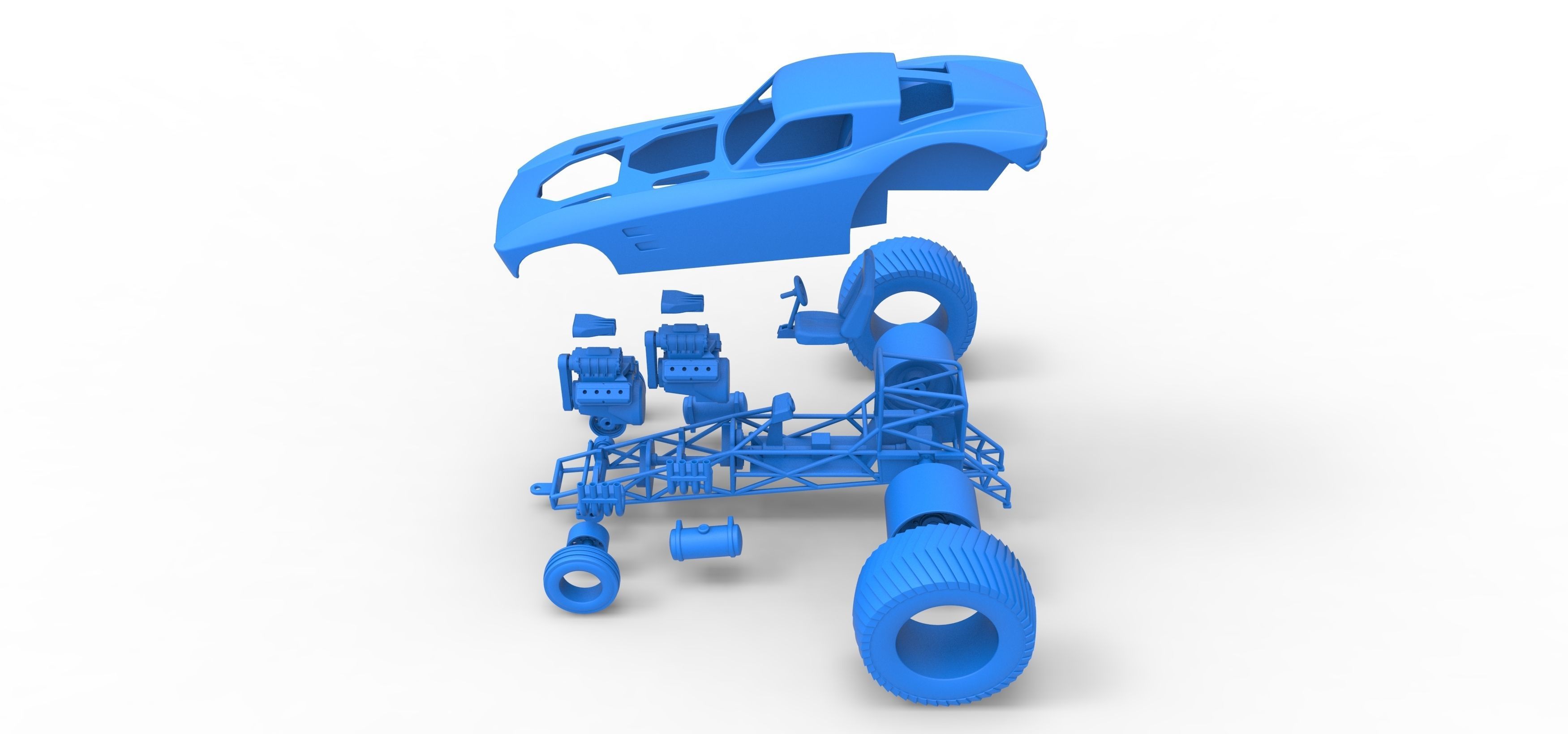 Pulling truck 2wd with Car shell Version 2 Scale 1 to 25 3D print model_40