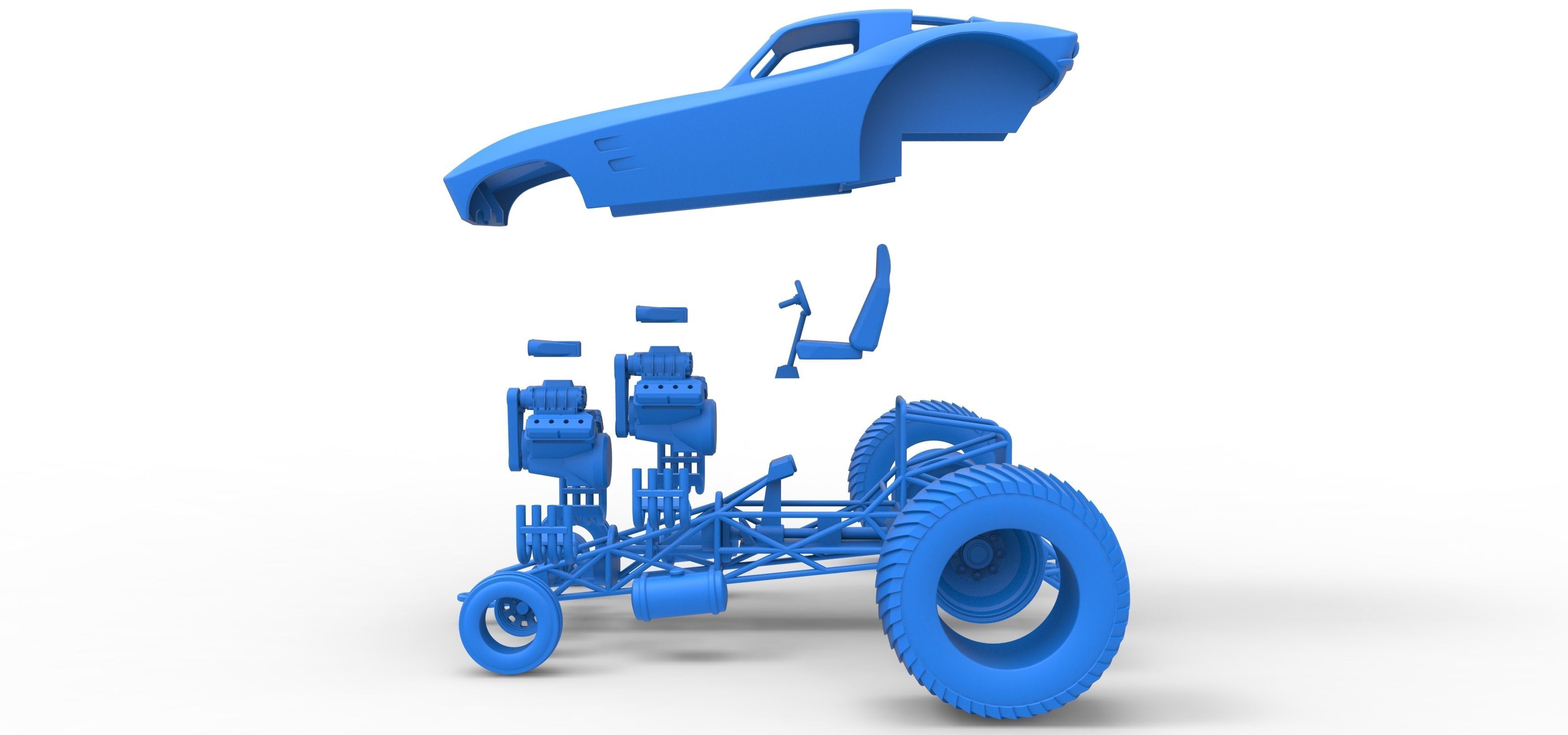 Pulling truck 2wd with Car shell Version 2 Scale 1 to 25 3D print model_39