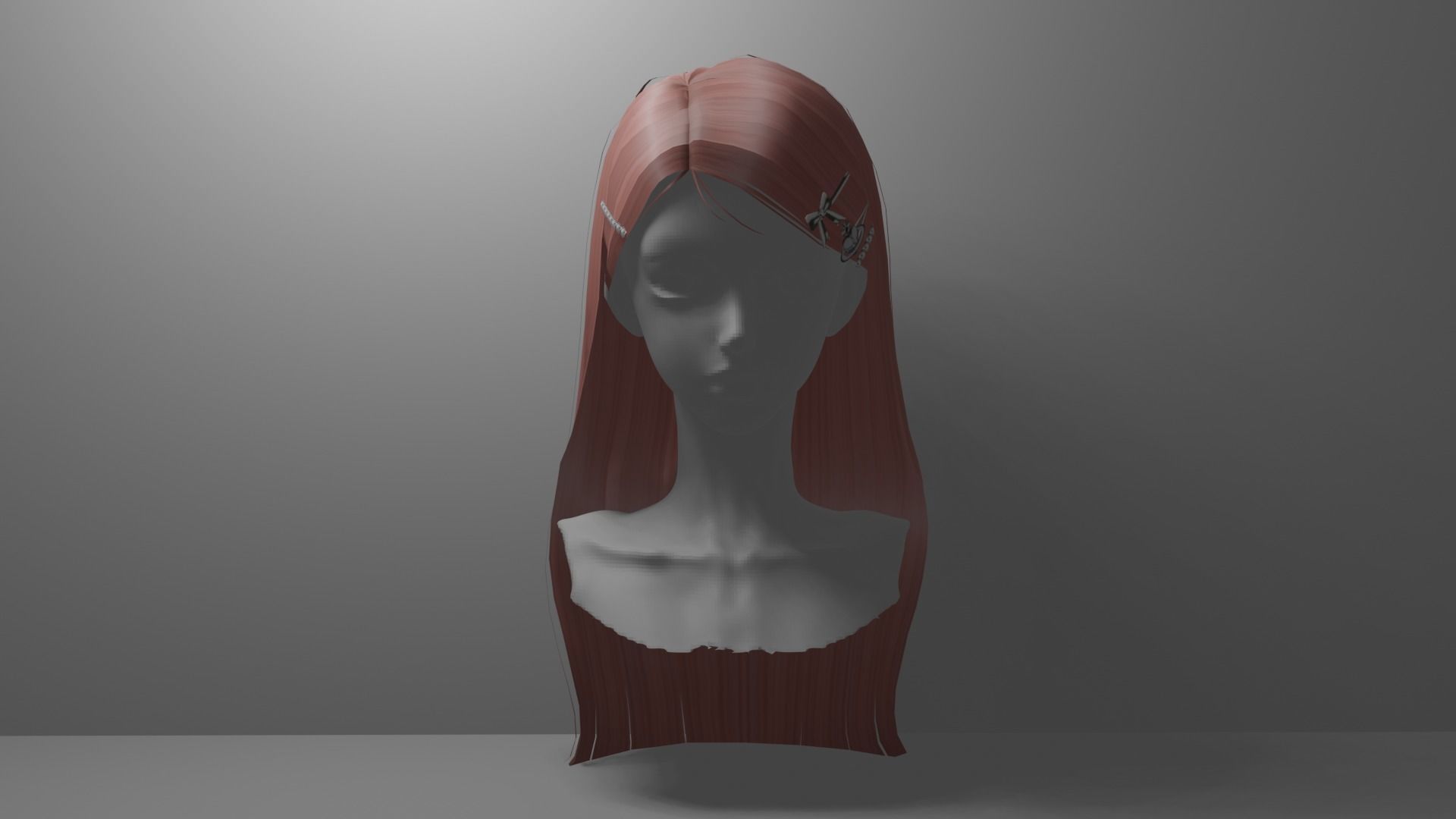 Hair long 2 sidepart with clips and 8 color textures Low-poly 3D model_8