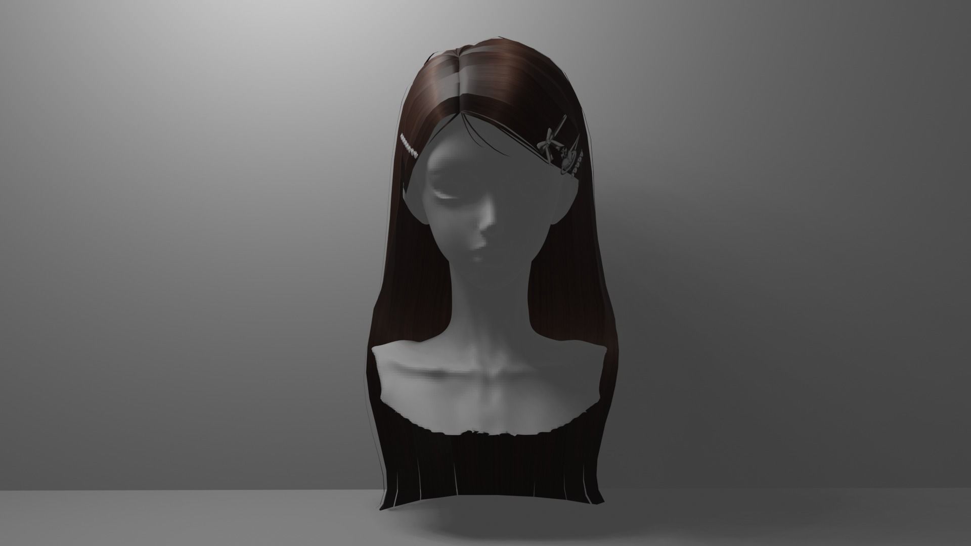 Hair long 2 sidepart with clips and 8 color textures Low-poly 3D model_7