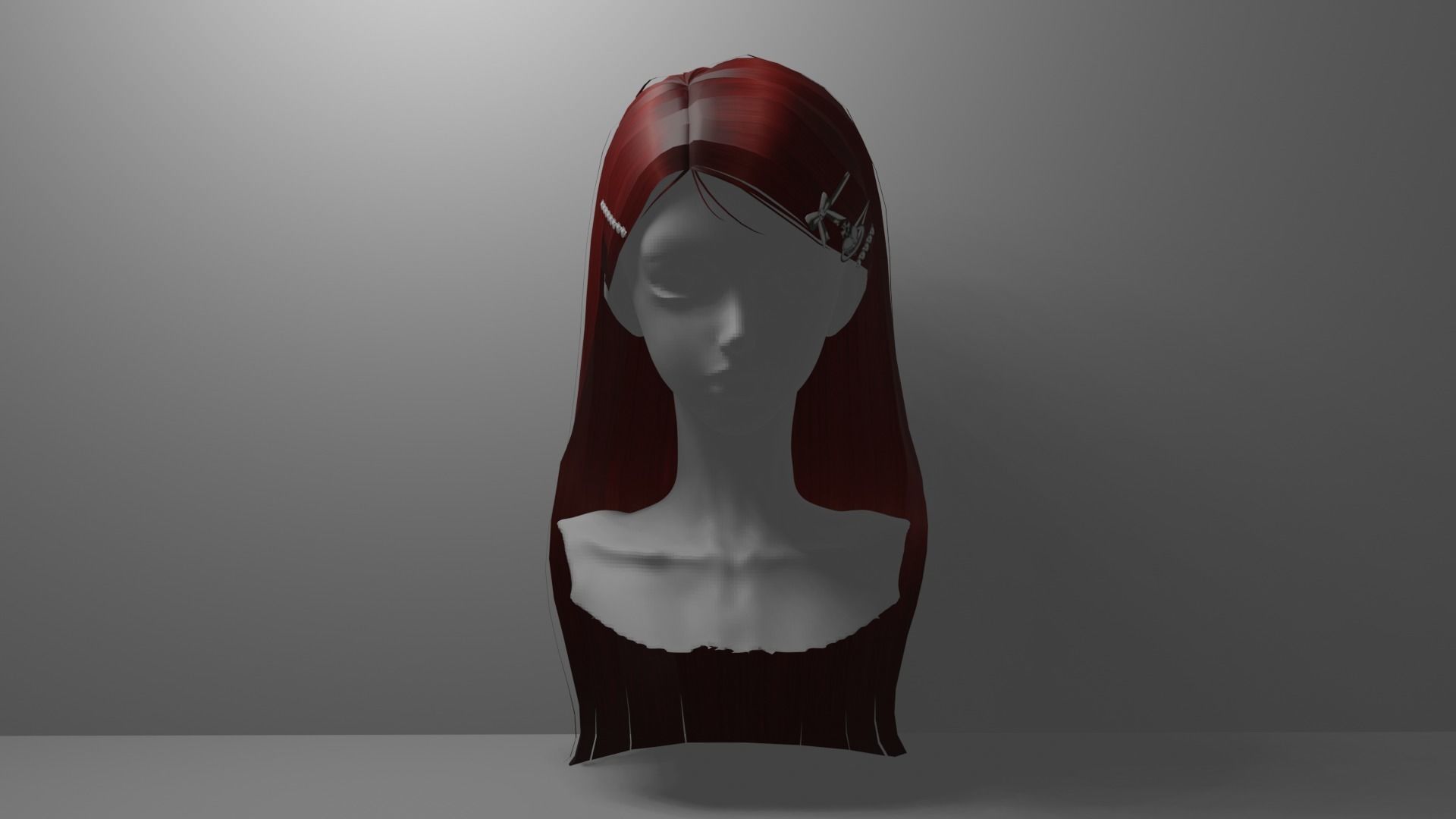 Hair long 2 sidepart with clips and 8 color textures Low-poly 3D model_9