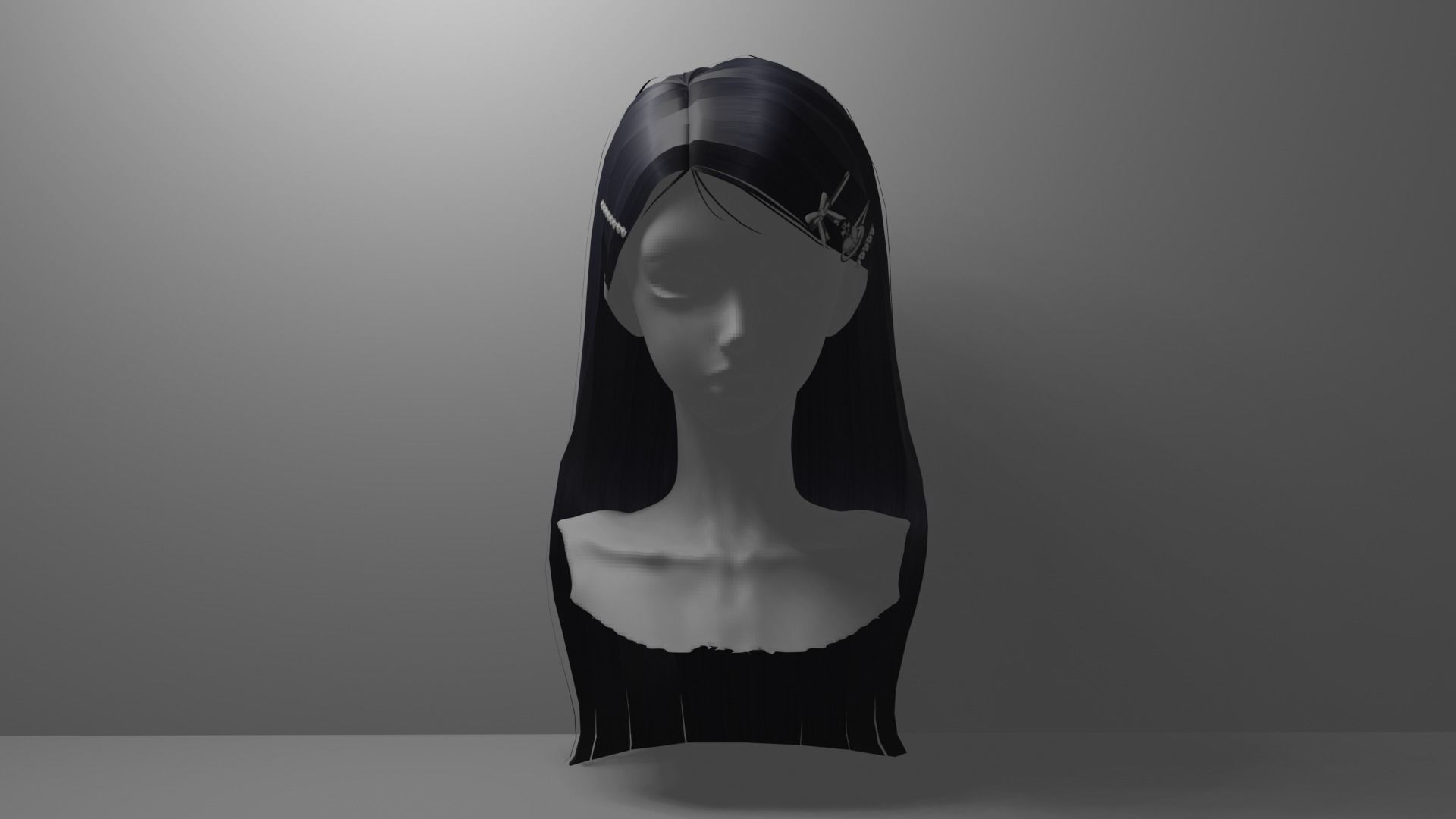 Hair long 2 sidepart with clips and 8 color textures Low-poly 3D model_4