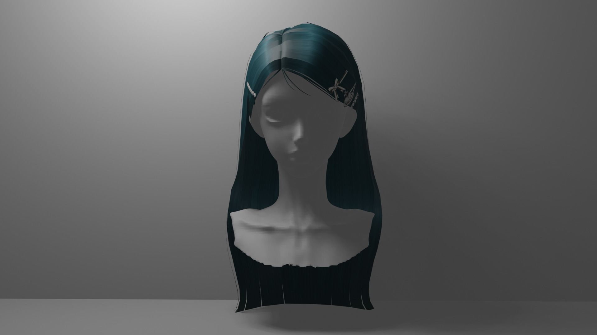 Hair long 2 sidepart with clips and 8 color textures Low-poly 3D model_1