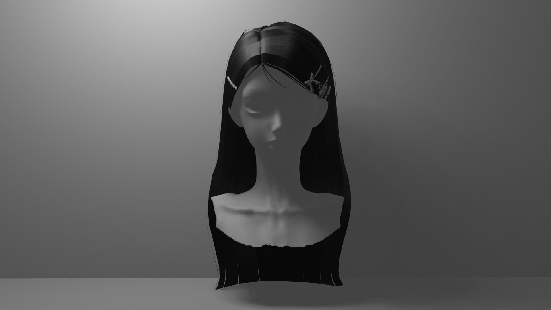 Hair long 2 sidepart with clips and 8 color textures Low-poly 3D model_5