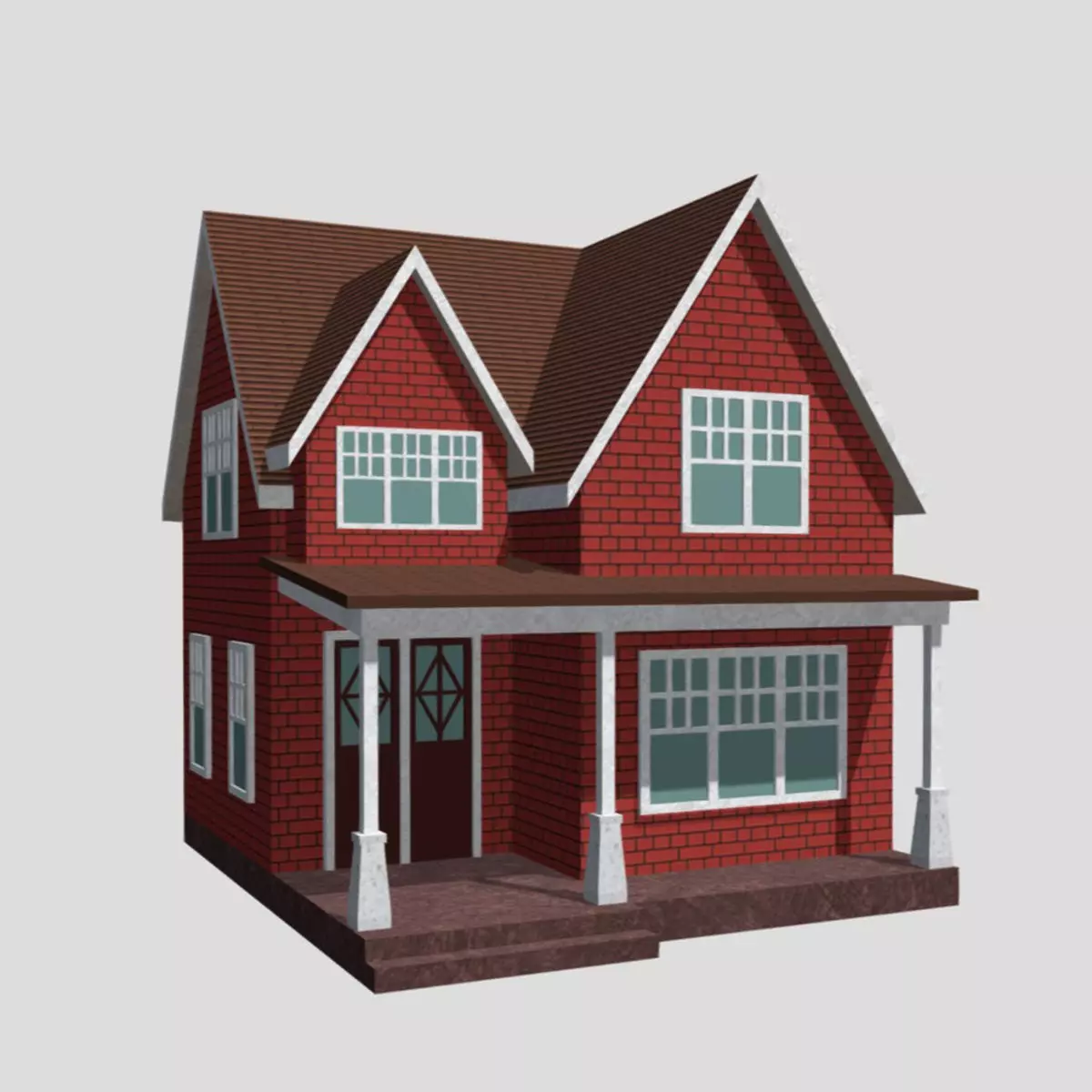 American Style Cottage - Town House Model Low-poly 3D model_0
