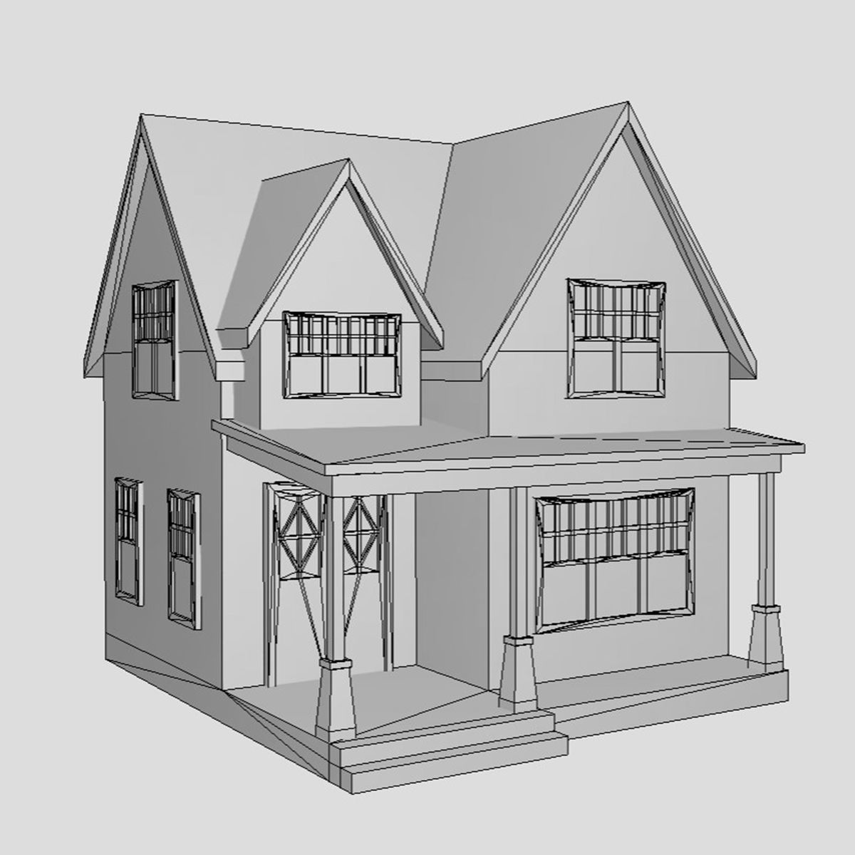 American Style Cottage - Town House Model Low-poly 3D model_6