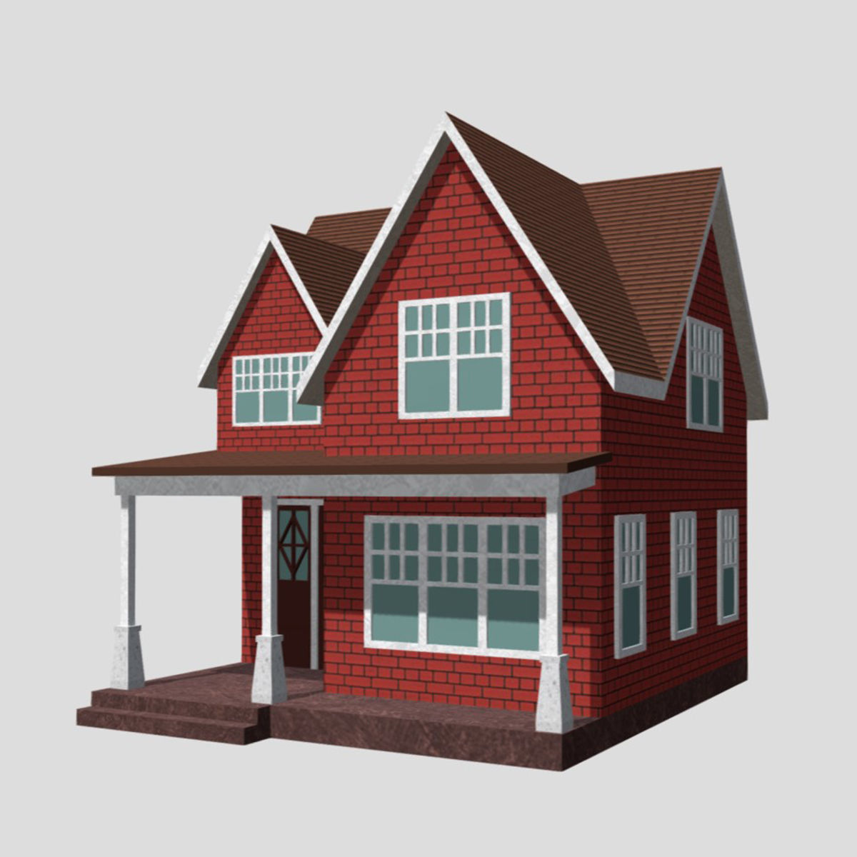 American Style Cottage - Town House Model Low-poly 3D model_1