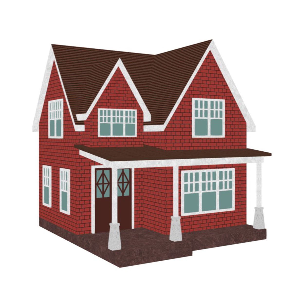 American Style Cottage - Town House Model Low-poly 3D model_8