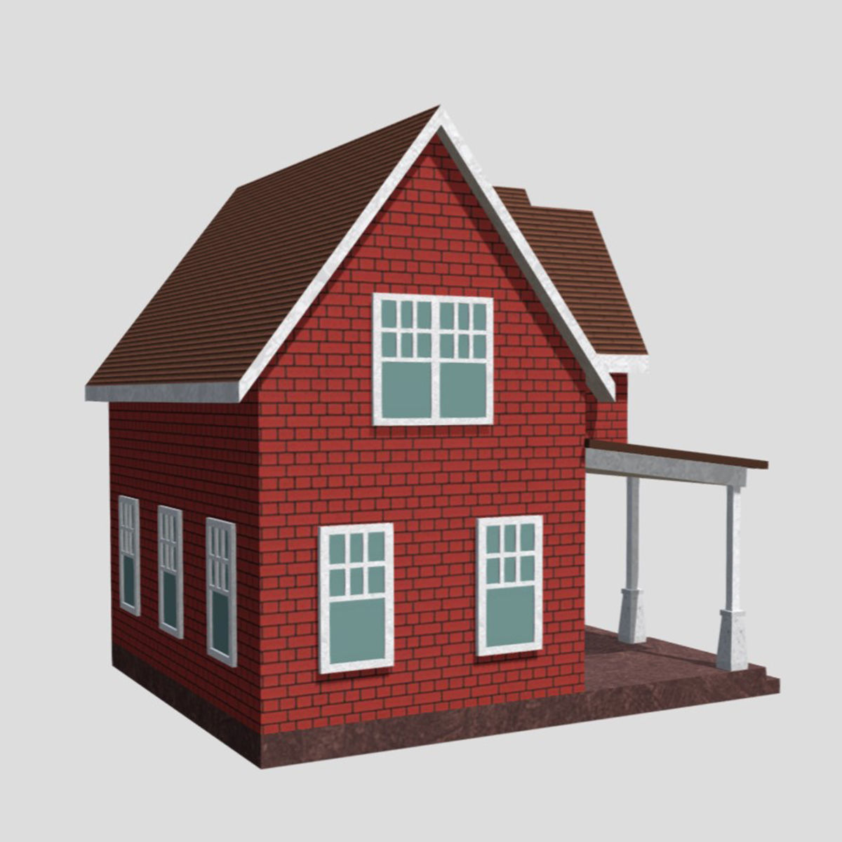 American Style Cottage - Town House Model Low-poly 3D model_2