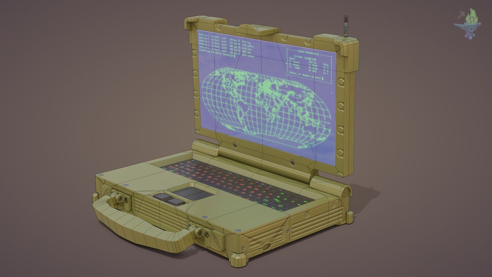 Tactical Laptop Low-poly 3D model_9