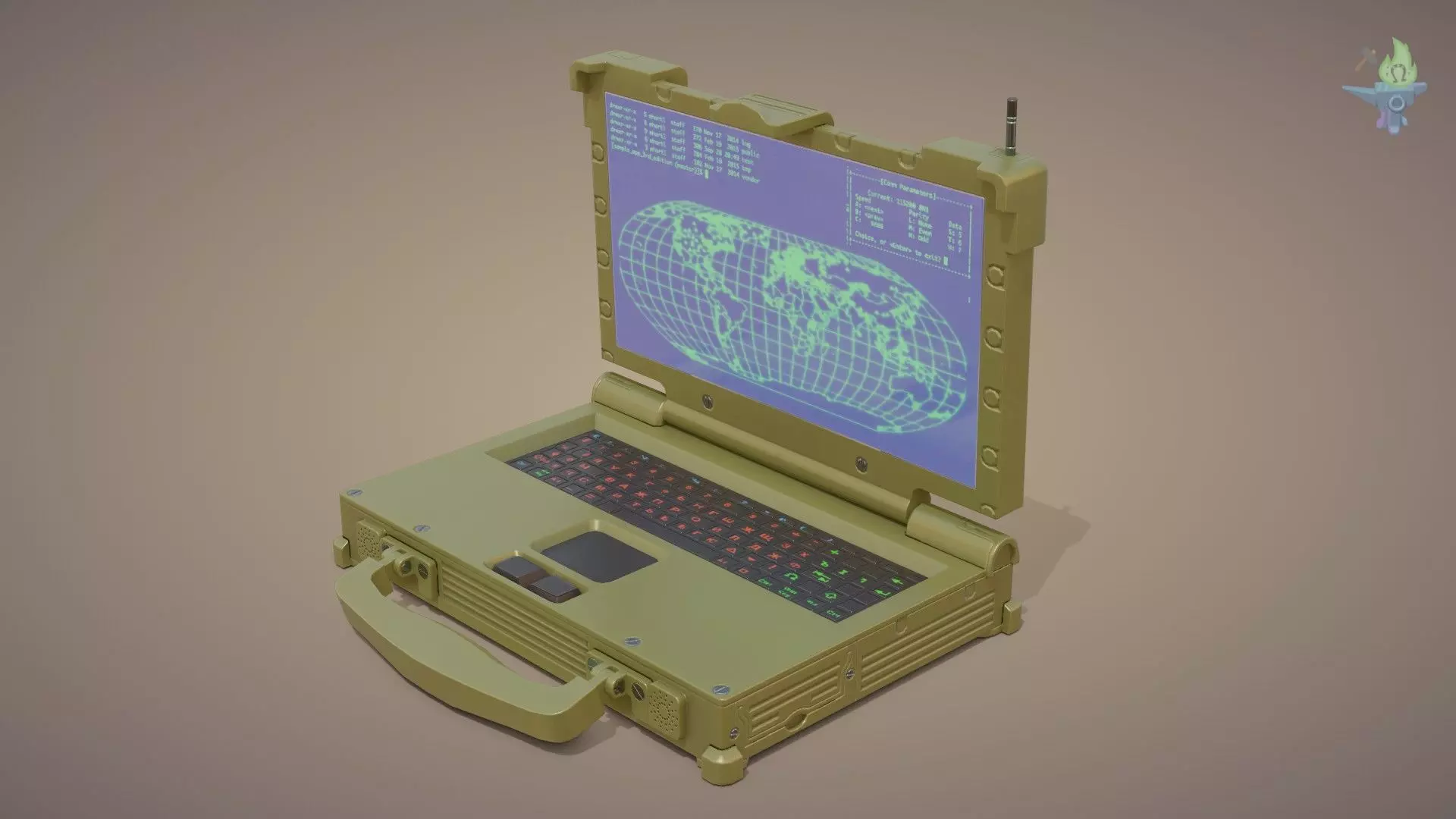 Tactical Laptop Low-poly 3D model_0