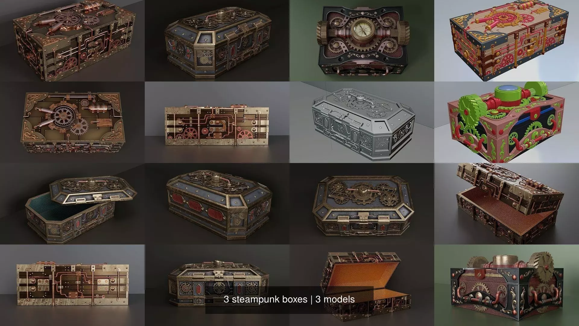 3 steampunk boxes 3D Model Collection_0