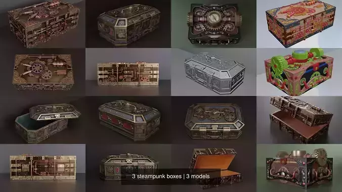 3 steampunk boxes 3D Model Collection