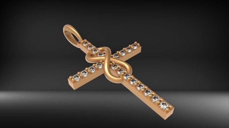 Diamond Infinity Cross Pendant Necklace Jewelry 3D print model_3