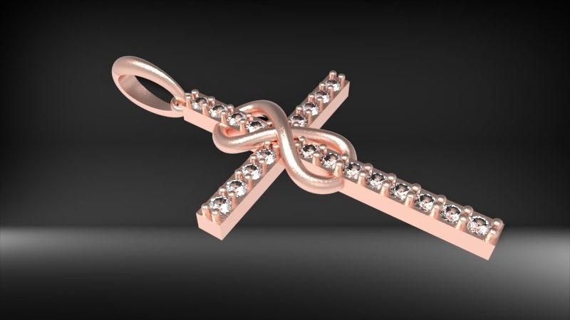 Diamond Infinity Cross Pendant Necklace Jewelry 3D print model_26