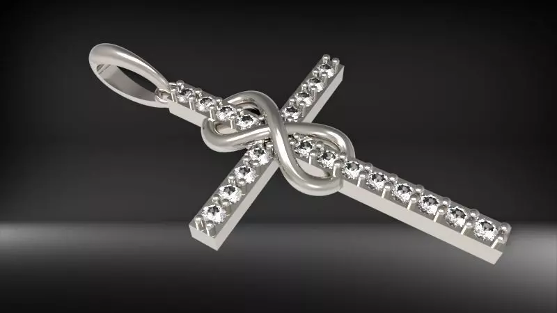 Diamond Infinity Cross Pendant Necklace Jewelry 3D print model_0