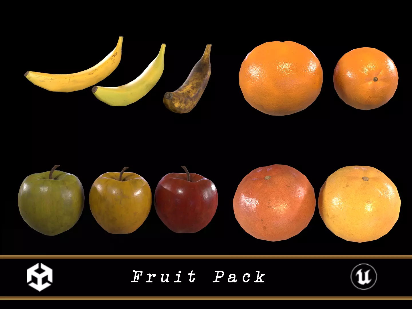Fruit Pack - Organe - Banana - Grapefruit - Apples 3D Model Collection_0