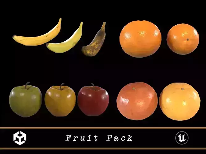 Fruit Pack - Organe - Banana - Grapefruit - Apples  3D Model Collection
