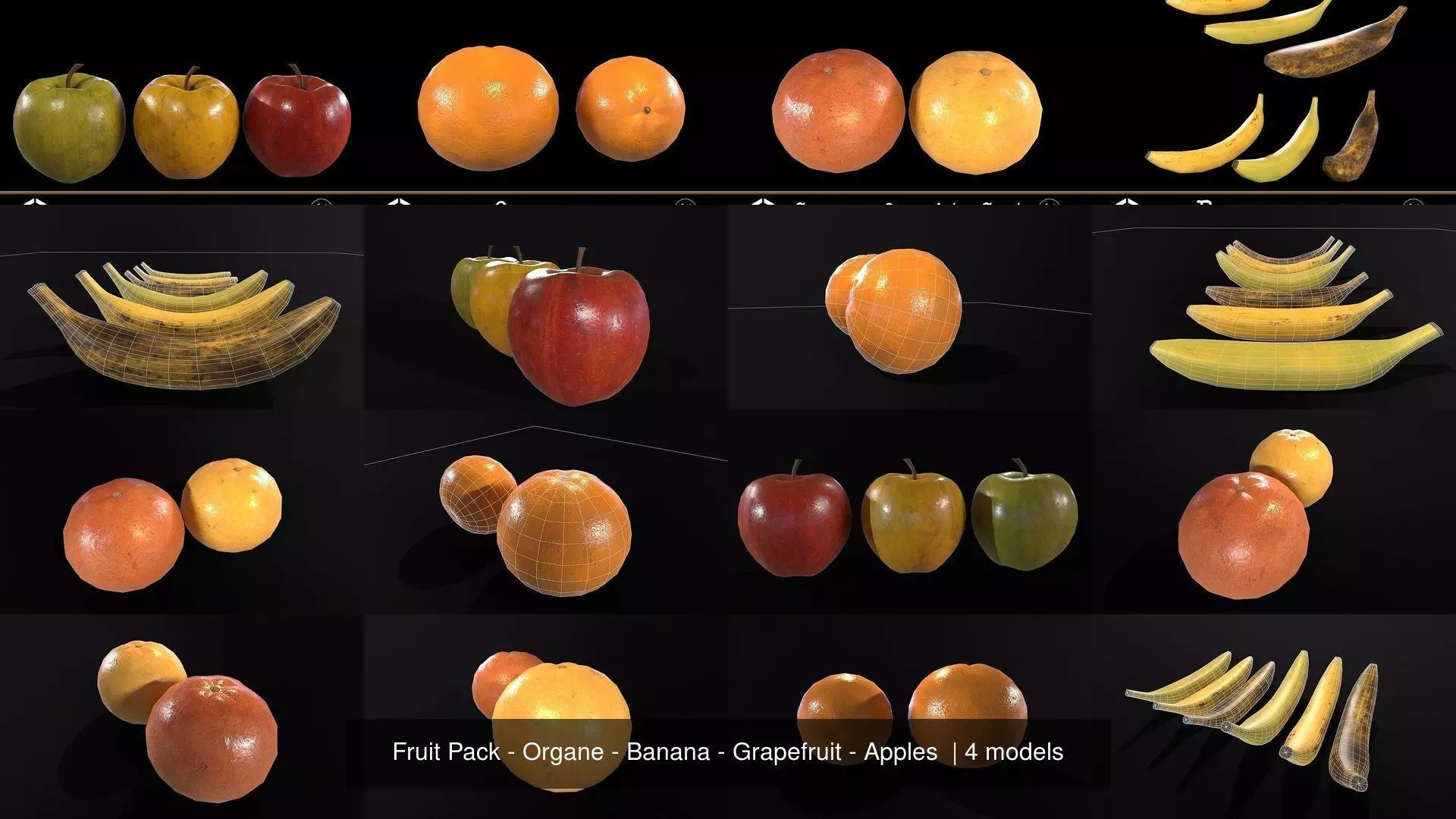 Fruit Pack - Organe - Banana - Grapefruit - Apples 3D Model Collection_5