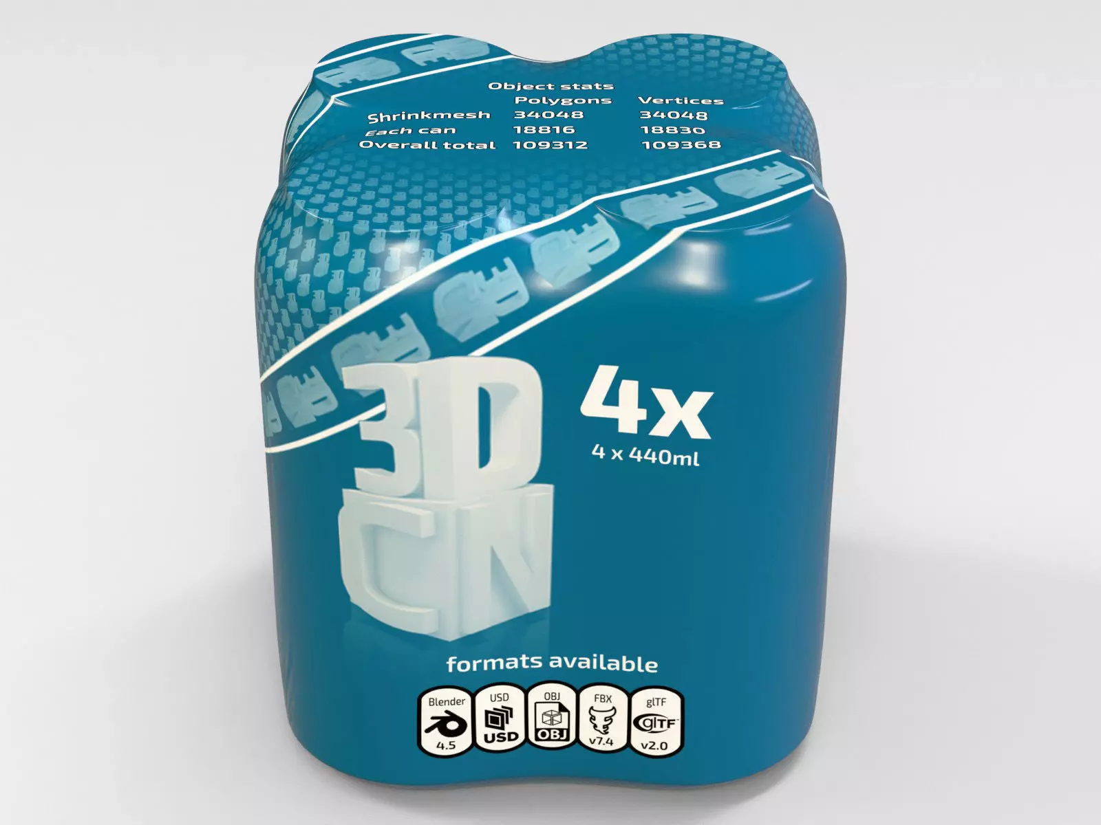 4 pack 440ml Shinkwrapped Beverage Cans 3D model 3D model_2
