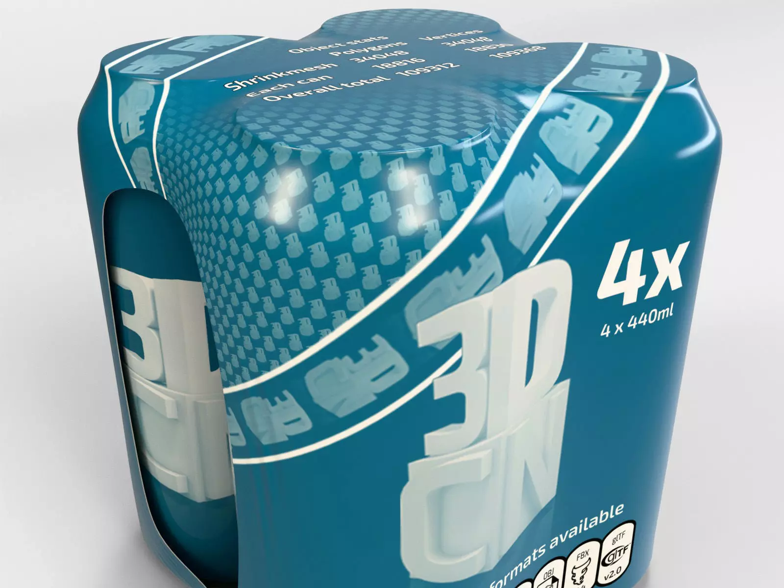 4 pack 440ml Shinkwrapped Beverage Cans 3D model 3D model_6